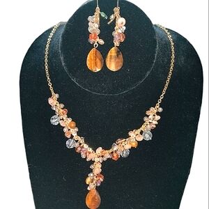 Genuine tiger's eye necklace and earring set